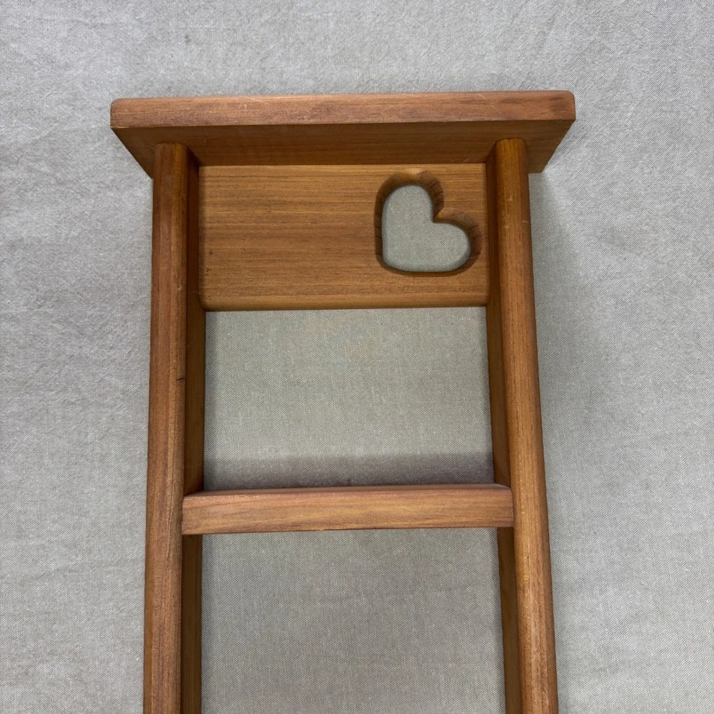 CottageCore Wooden Wall Shelf Heart Cutout Ladder Display Rack Vintage